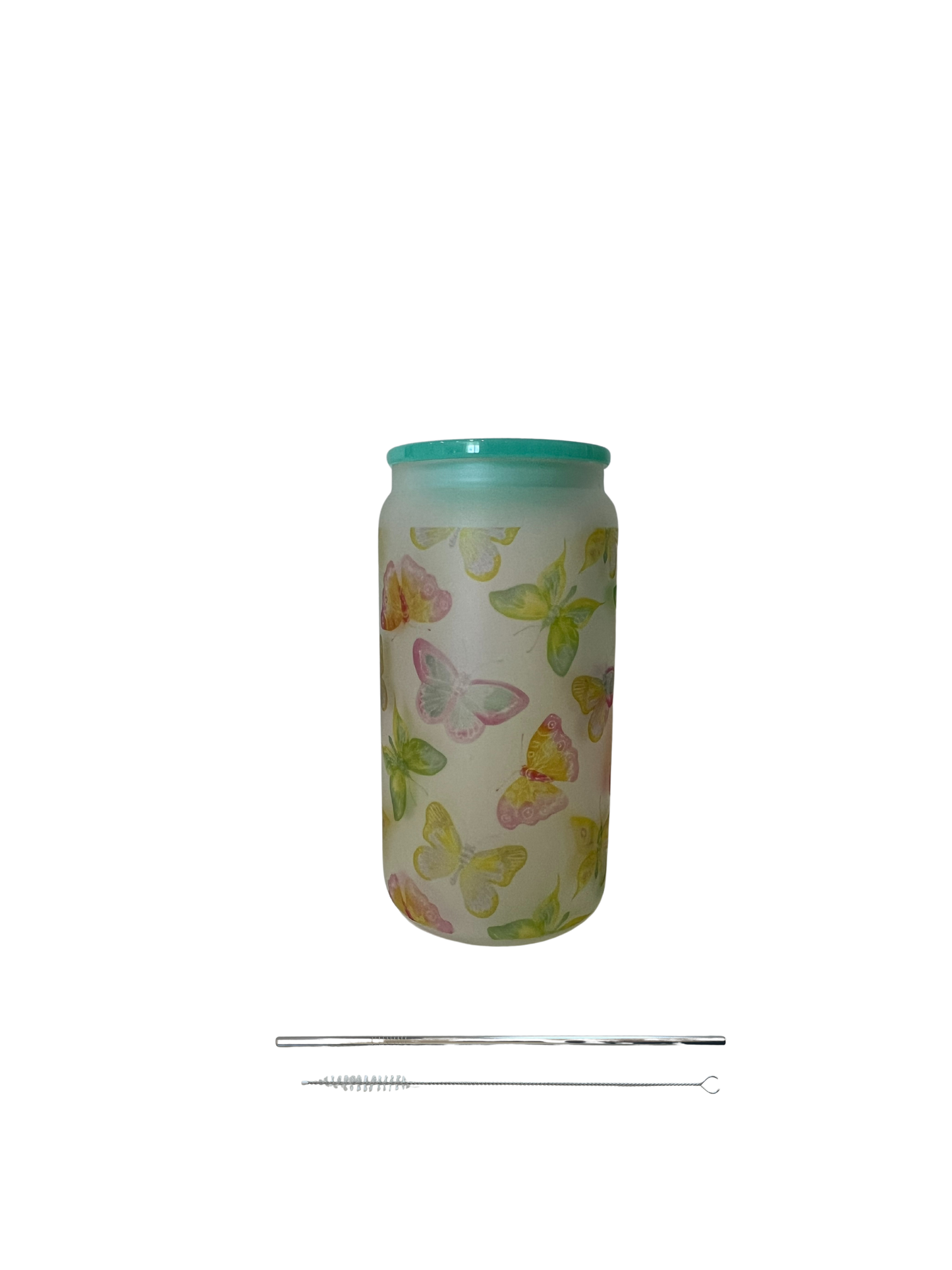 16oz Butterflies Frosted Glass Cup