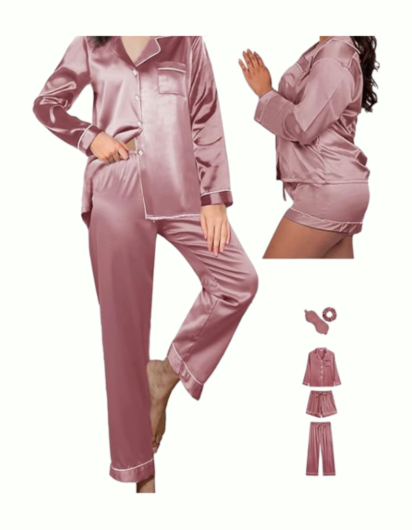 Personalized 5-Piece Satin Pajama Set