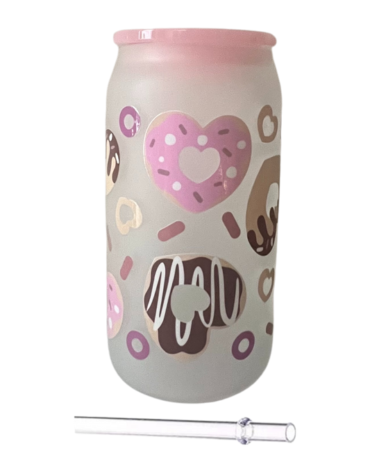 Vaso de vidrio esmerilado con forma de donut - 16 oz