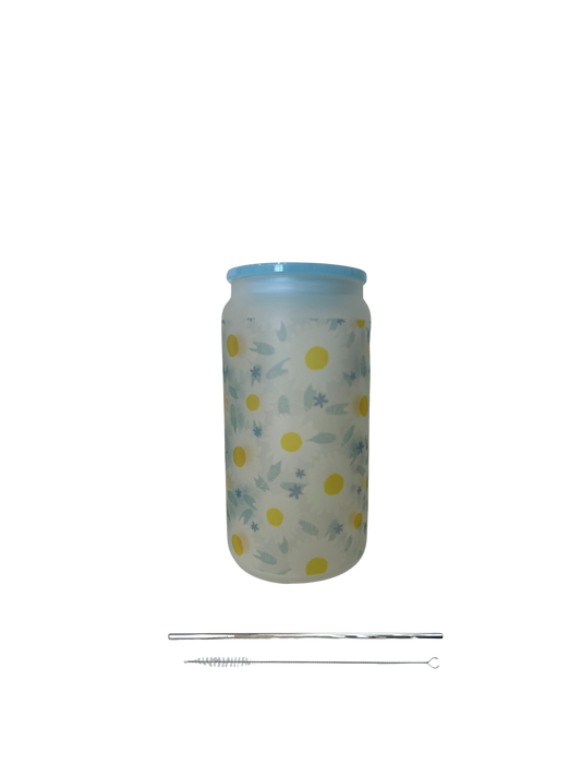 16oz Daisy Frosted Glass Cup