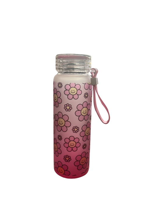 16oz Happy Face Flower Gradient Color Glass Tumbler