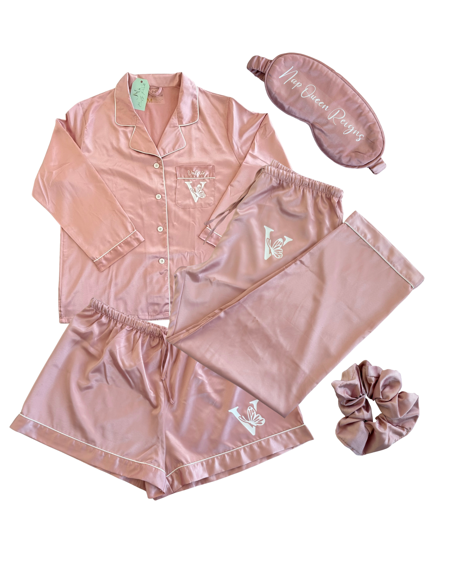 Personalized 5-Piece Satin Pajama Set