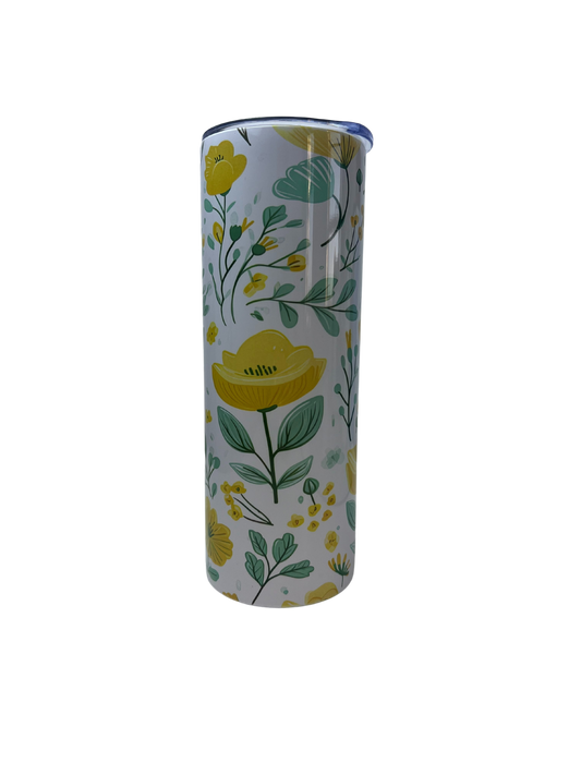 Vaso delgado de 20 oz con vegetación y flores