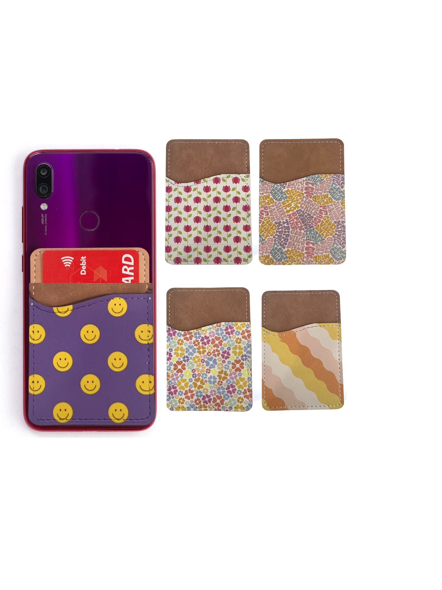 Smile Face Phone Wallet - PU Leather Card Holder