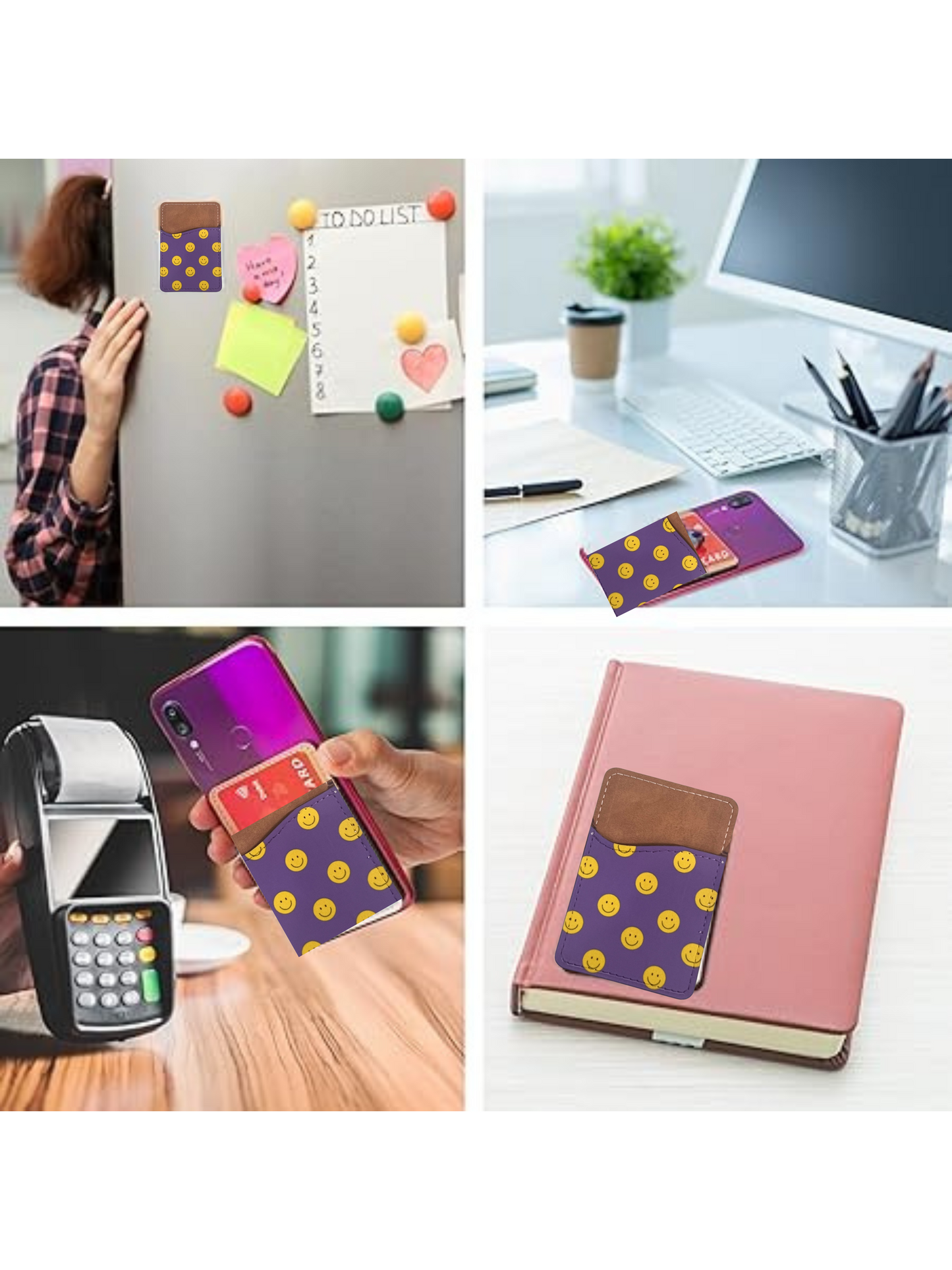 Smile Face Phone Wallet - PU Leather Card Holder