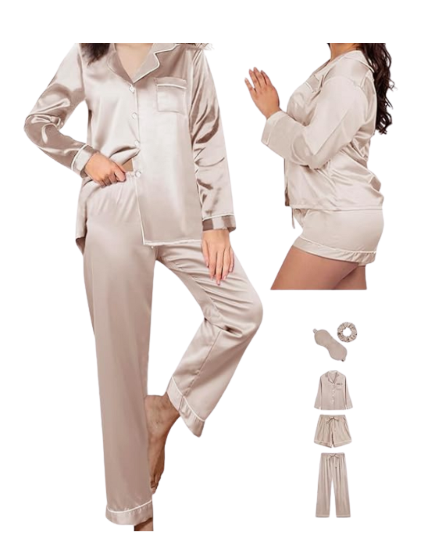 Personalized 5-Piece Satin Pajama Set