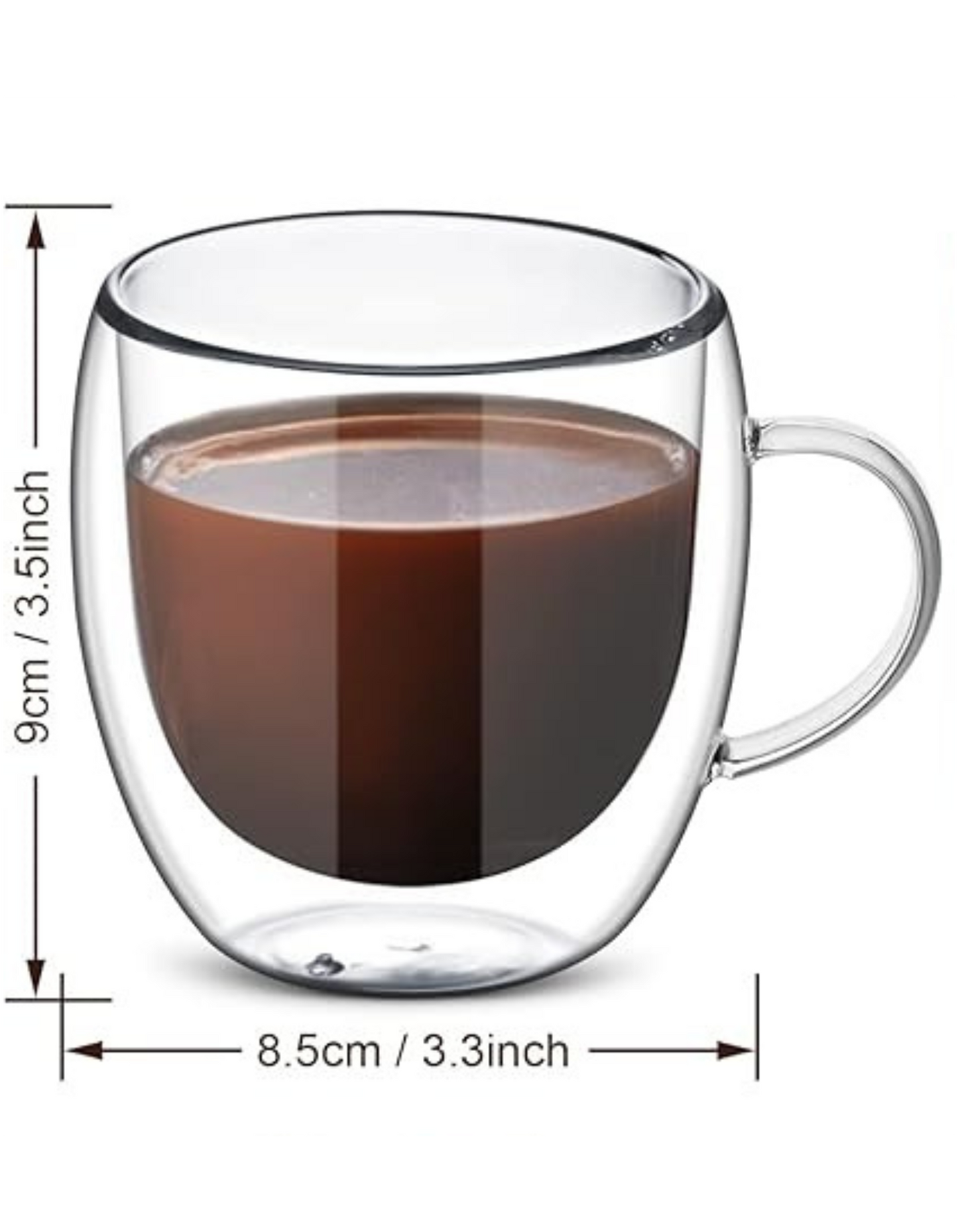 8oz Double Walled Glass Coffee Mugs with Handle