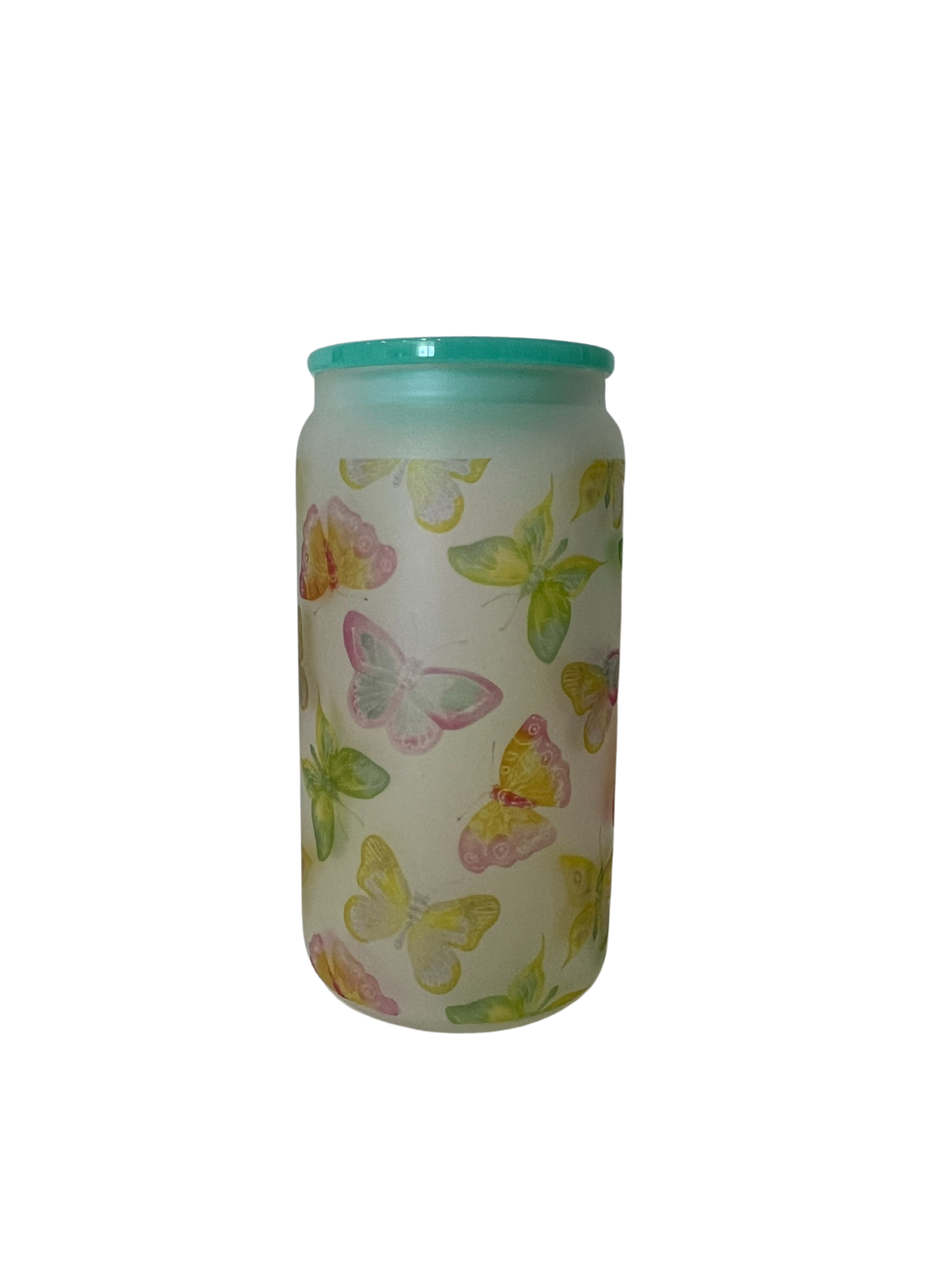 Vaso de vidrio esmerilado con forma de mariposa de 16 oz