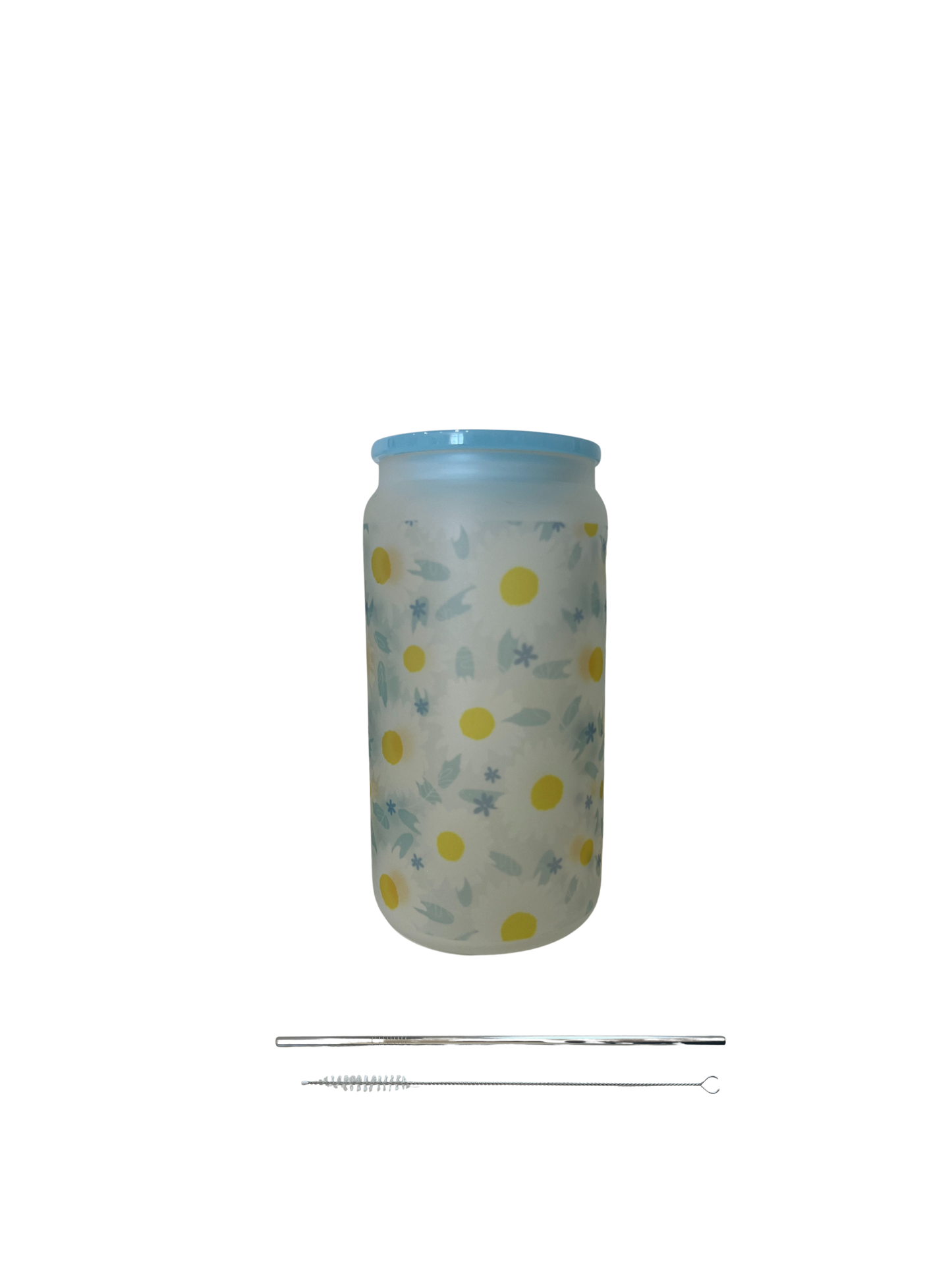 Vaso de vidrio esmerilado con diseño de margaritas de 16 oz
