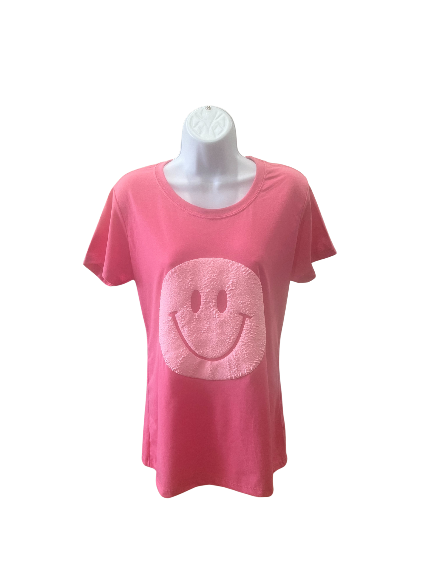 Camiseta de mujer con cara rosada abullonada en 3D 